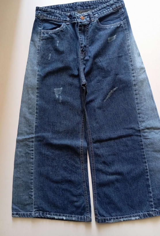 شلوار جین سرمه ای مدل واید شافل