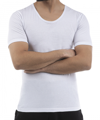 خرید عمده زیرپوش مردانه مدل نیمه آستین تک رنگ سفید