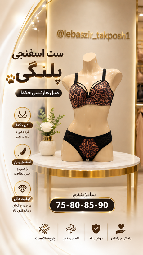 سوتین اسفنجی جکدار پلنگی مدل هارنسی زنانه
